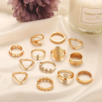 Thumbnail for 13 Piece Medallion Ring Set With Austrian Crystals 18K Gold Plated Ring ITALY Design